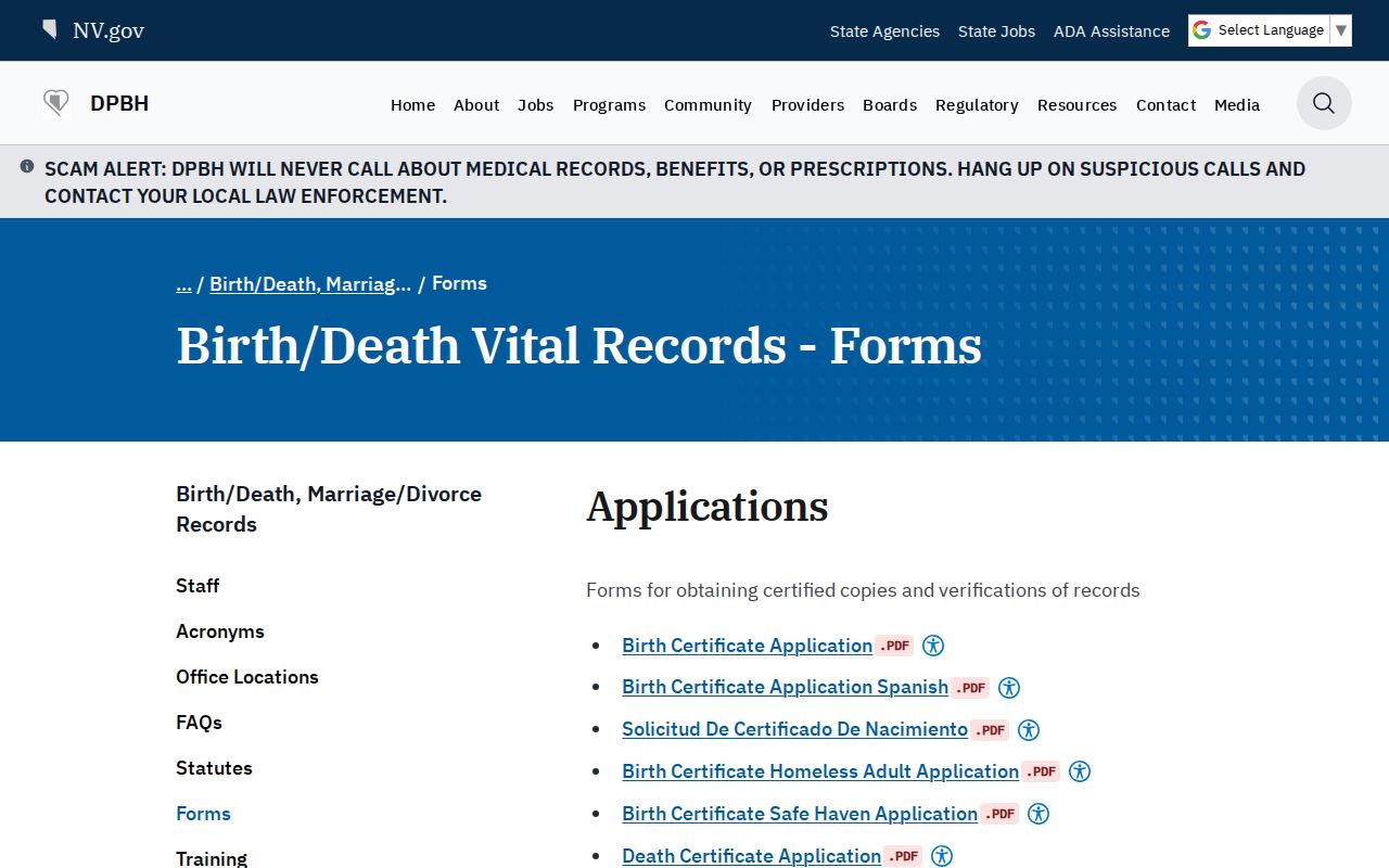 Clark County public records access through Nevada vital record applications