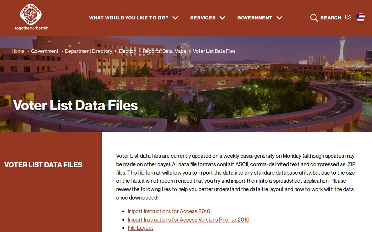 Clark County voter registration records downloadable voter-list dataset page