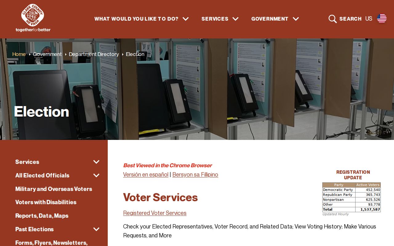Clark County voter registration records Registered Voter Services page